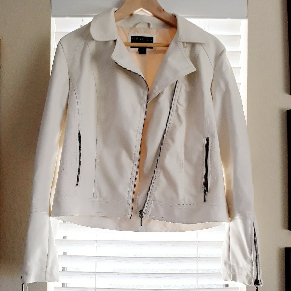 White faux leather moto jacket